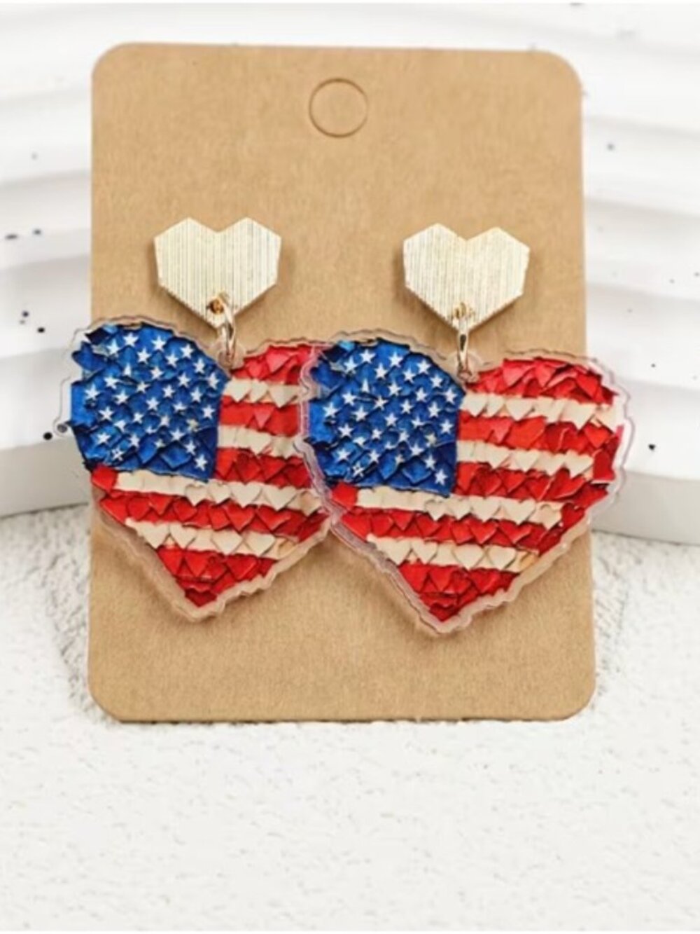 Beautiful Red, White & Blue USA Heart Flag Statement‎ Dangle Earrings NEW!!